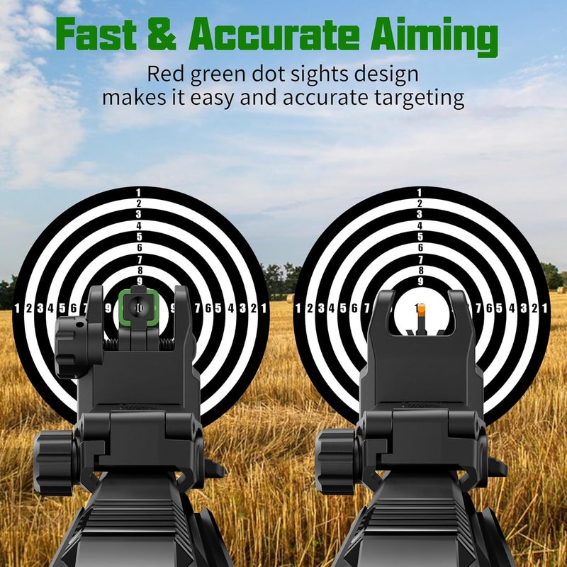 JORMIX Folding Fiber Optic Sights Flip Up Sights Front and Rear Back up Sights for Picatinny Weaver Rails with Red Green Full Dots Polymer - Image 2
